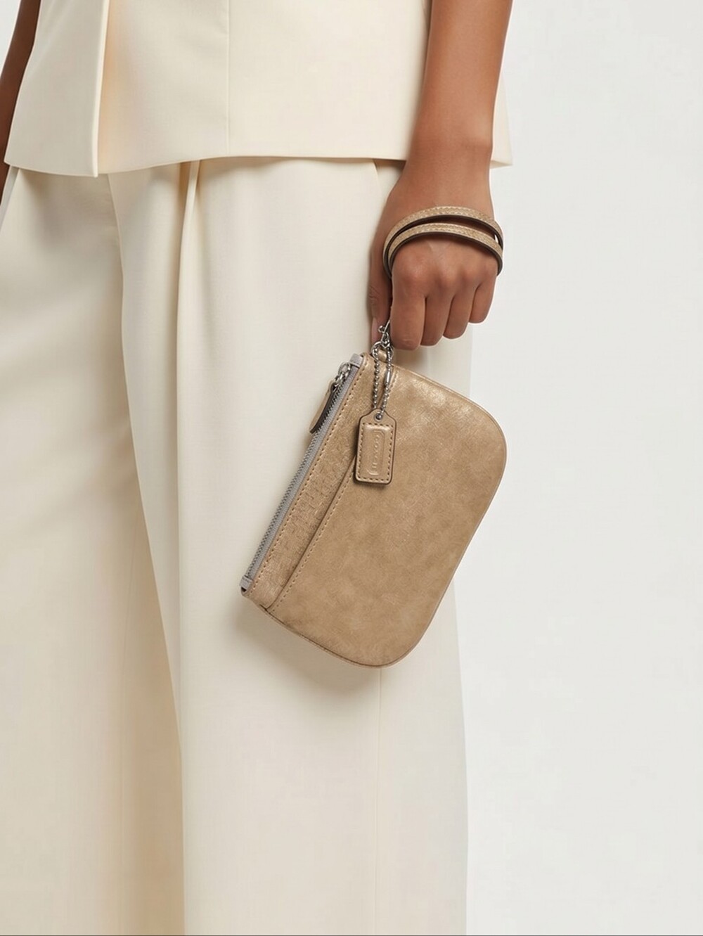 Coach Suede Wristlet in Tan